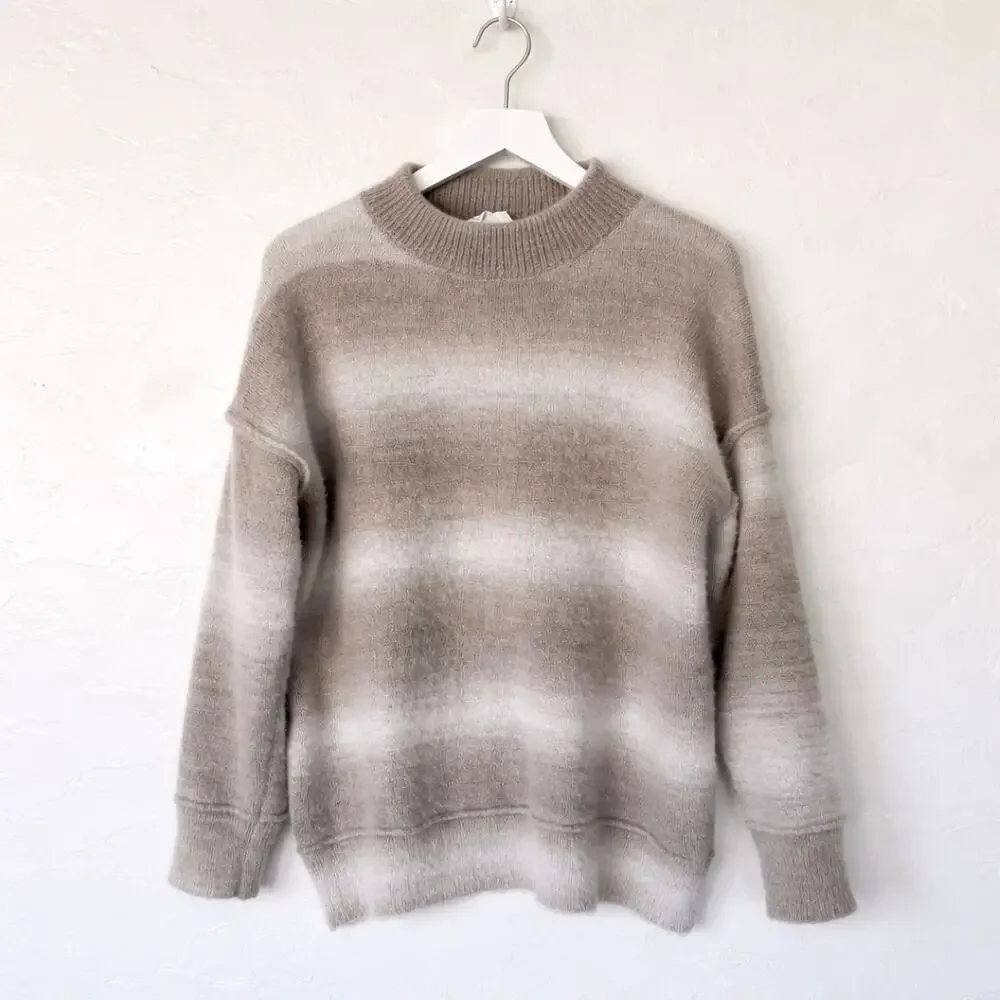 Sage The Label Reach For The Stars Ombre Sweater M Taupe Gray Shimmer Fuzzy Knit